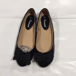 Black patent bow tie flats